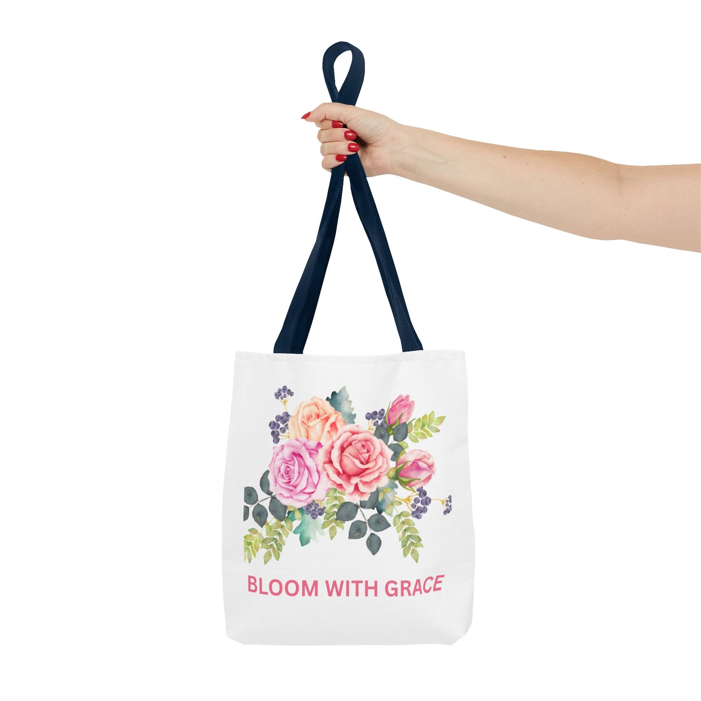 Floral Tote Bag - "Bloom with Grace" - Cute Shopping Bag, Eco-Friendly Tote, Spring Gift, Reusable Grocery Bag, Flower Lover Gift