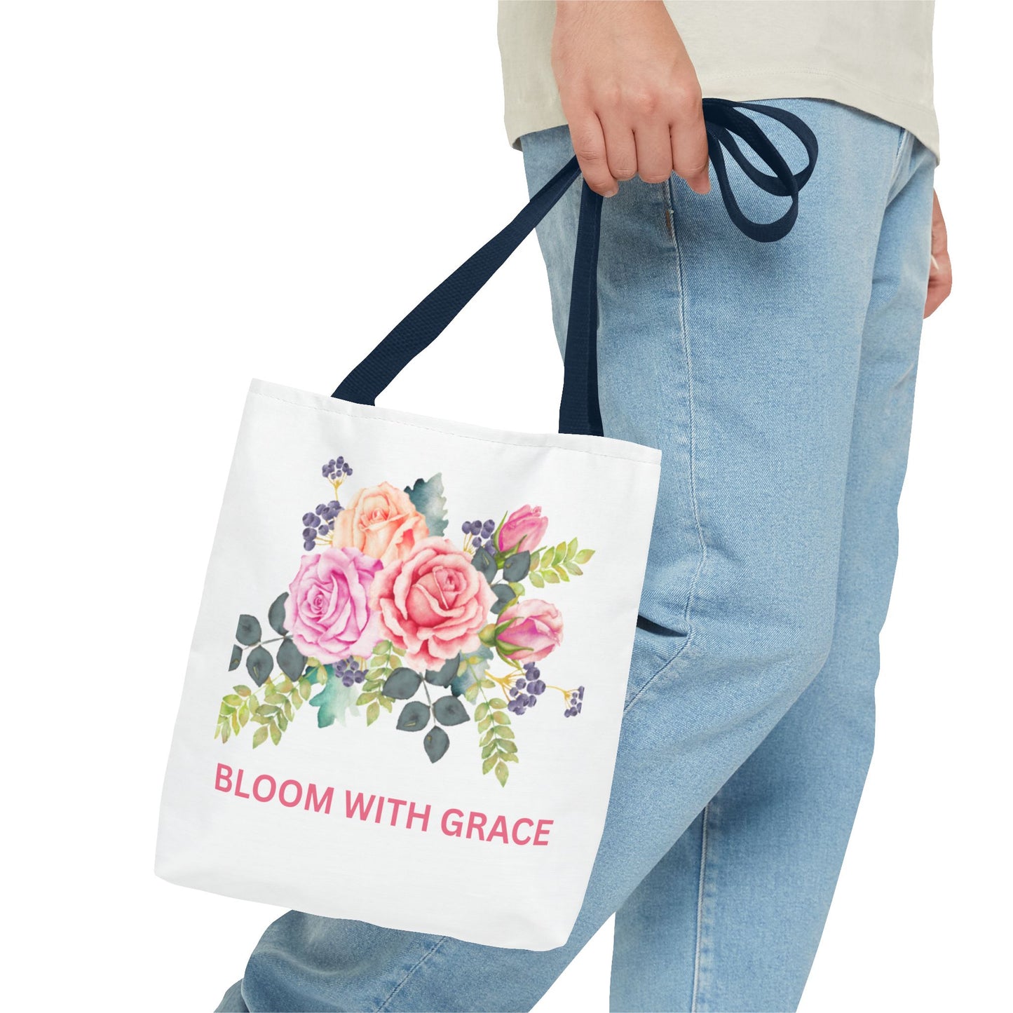 Floral Tote Bag - "Bloom with Grace" - Cute Shopping Bag, Eco-Friendly Tote, Spring Gift, Reusable Grocery Bag, Flower Lover Gift