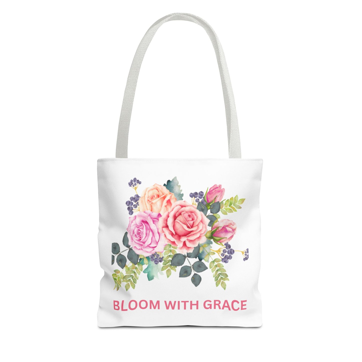 Floral Tote Bag - "Bloom with Grace" - Cute Shopping Bag, Eco-Friendly Tote, Spring Gift, Reusable Grocery Bag, Flower Lover Gift