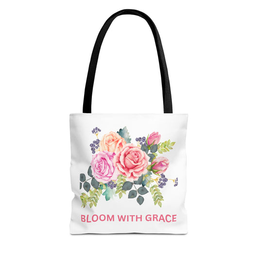 Floral Tote Bag - "Bloom with Grace" - Cute Shopping Bag, Eco-Friendly Tote, Spring Gift, Reusable Grocery Bag, Flower Lover Gift