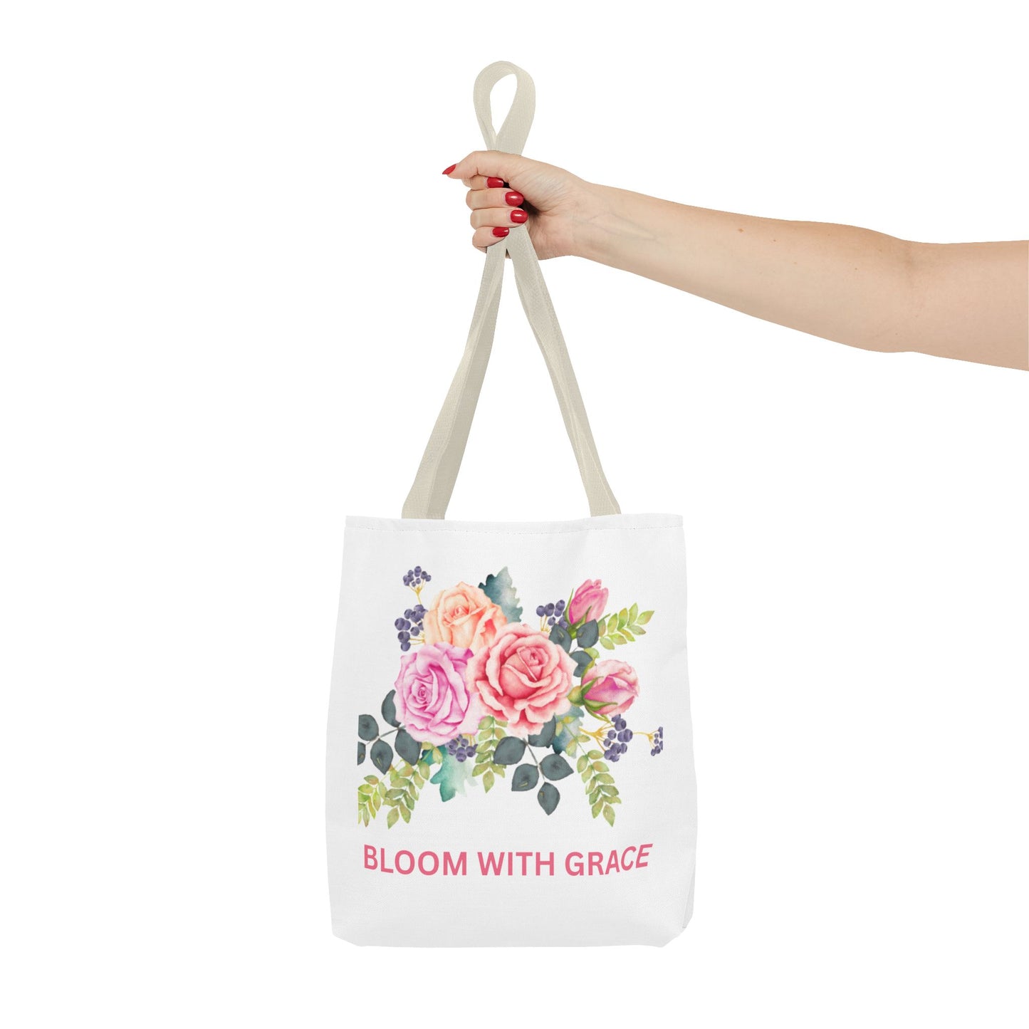 Floral Tote Bag - "Bloom with Grace" - Cute Shopping Bag, Eco-Friendly Tote, Spring Gift, Reusable Grocery Bag, Flower Lover Gift