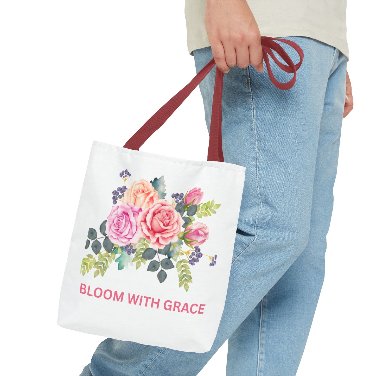 Floral Tote Bag - "Bloom with Grace" - Cute Shopping Bag, Eco-Friendly Tote, Spring Gift, Reusable Grocery Bag, Flower Lover Gift