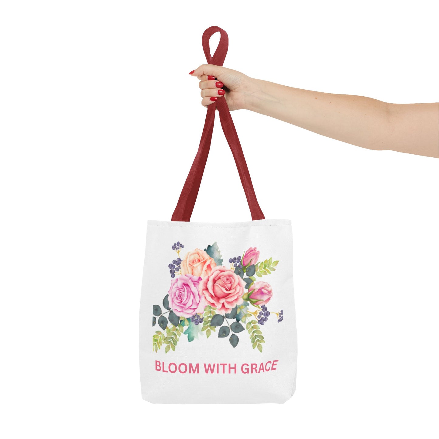 Floral Tote Bag - "Bloom with Grace" - Cute Shopping Bag, Eco-Friendly Tote, Spring Gift, Reusable Grocery Bag, Flower Lover Gift