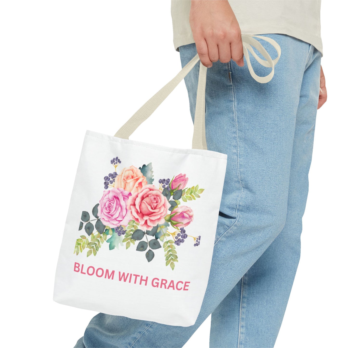 Floral Tote Bag - "Bloom with Grace" - Cute Shopping Bag, Eco-Friendly Tote, Spring Gift, Reusable Grocery Bag, Flower Lover Gift