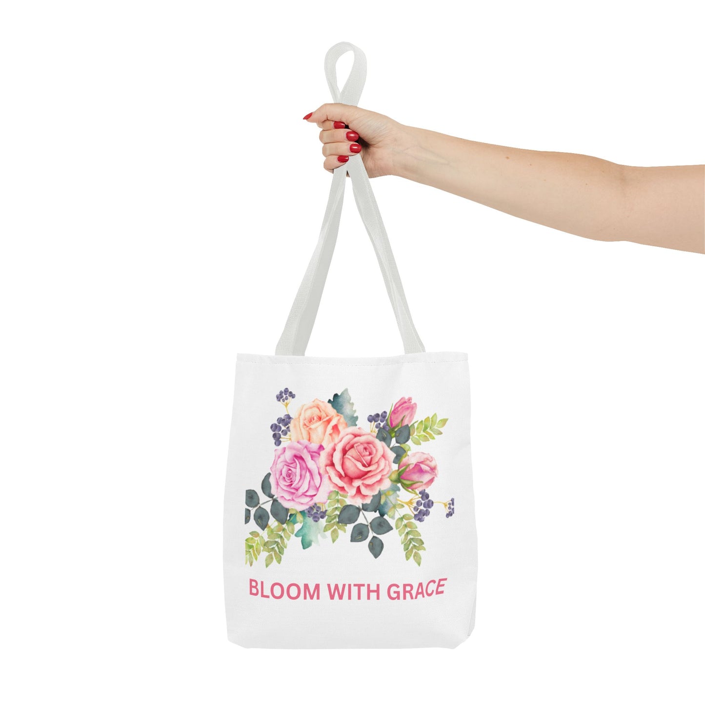 Floral Tote Bag - "Bloom with Grace" - Cute Shopping Bag, Eco-Friendly Tote, Spring Gift, Reusable Grocery Bag, Flower Lover Gift