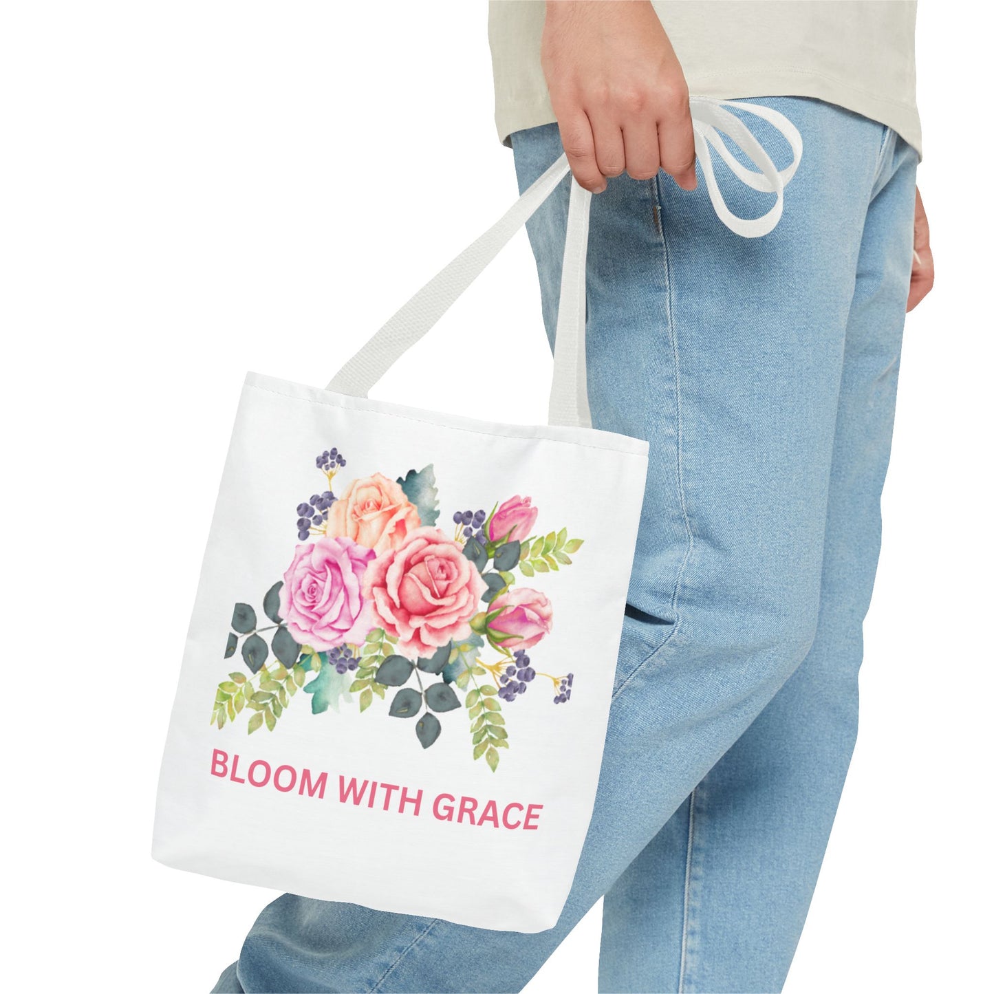 Floral Tote Bag - "Bloom with Grace" - Cute Shopping Bag, Eco-Friendly Tote, Spring Gift, Reusable Grocery Bag, Flower Lover Gift